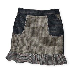 Mo Vint Anthropology High‎ Rise Plaid Wool Patchwork Ruffle Skirt Women's Size L